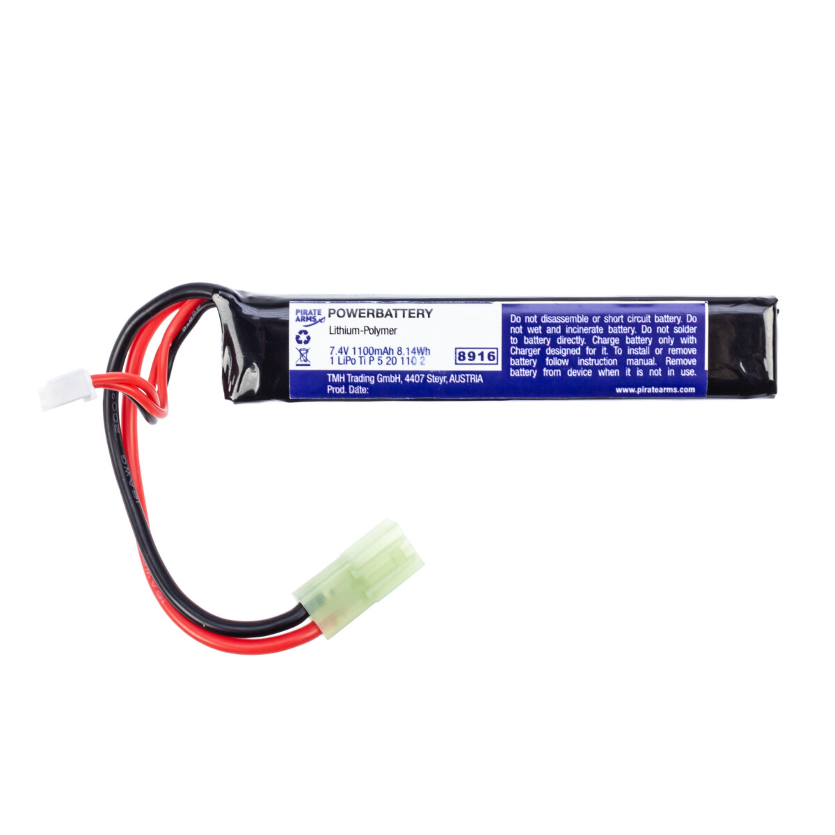 LiPo 7.4V 1100mAh 20C Stock Tube Type (Pirate Arms)