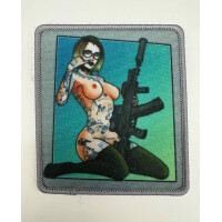 Tactical Sexy Girl with Gun Patch Blue